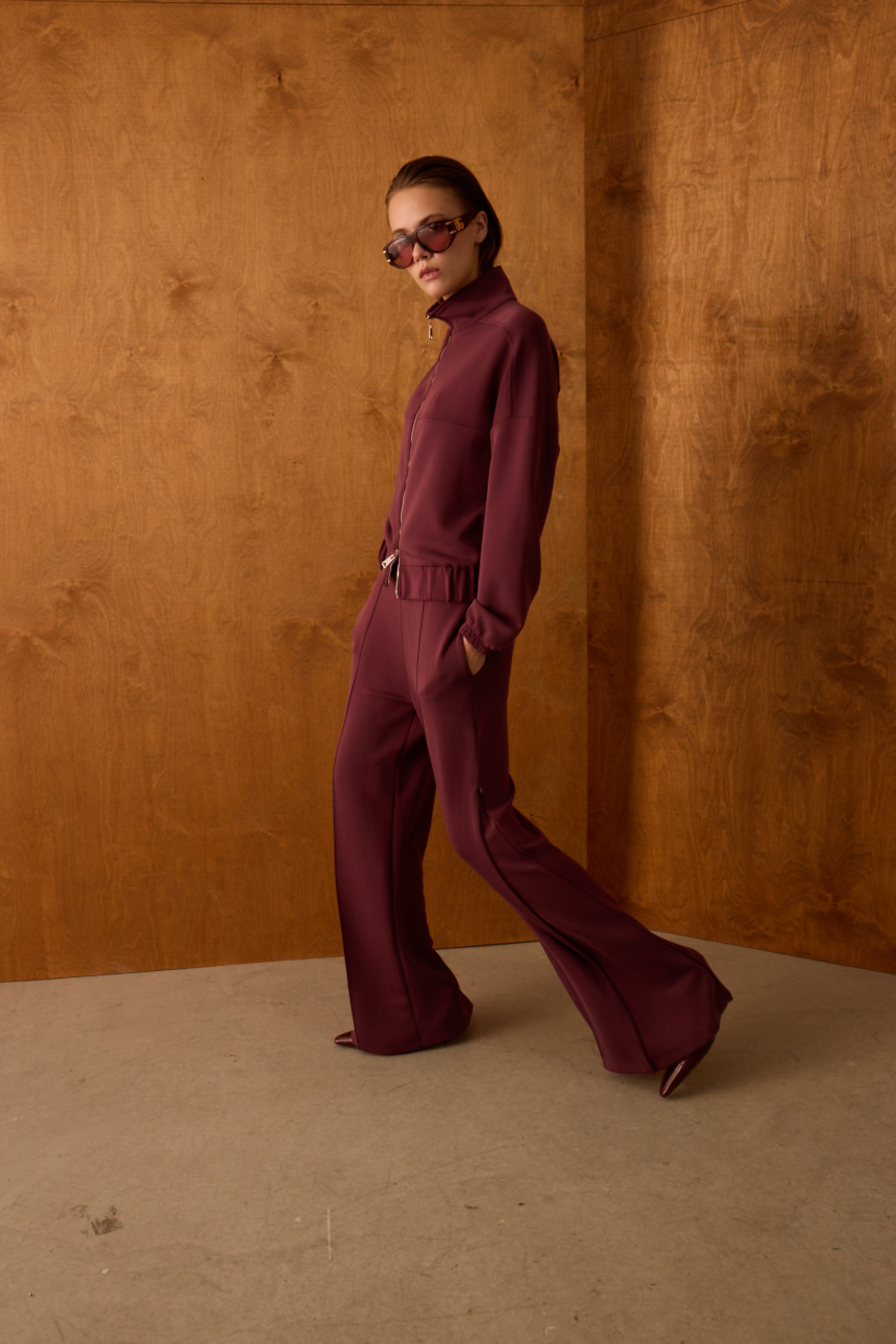 Diagonal-Fermuarlı Bordo Pantolon-Pantolon-8-Milagron.com