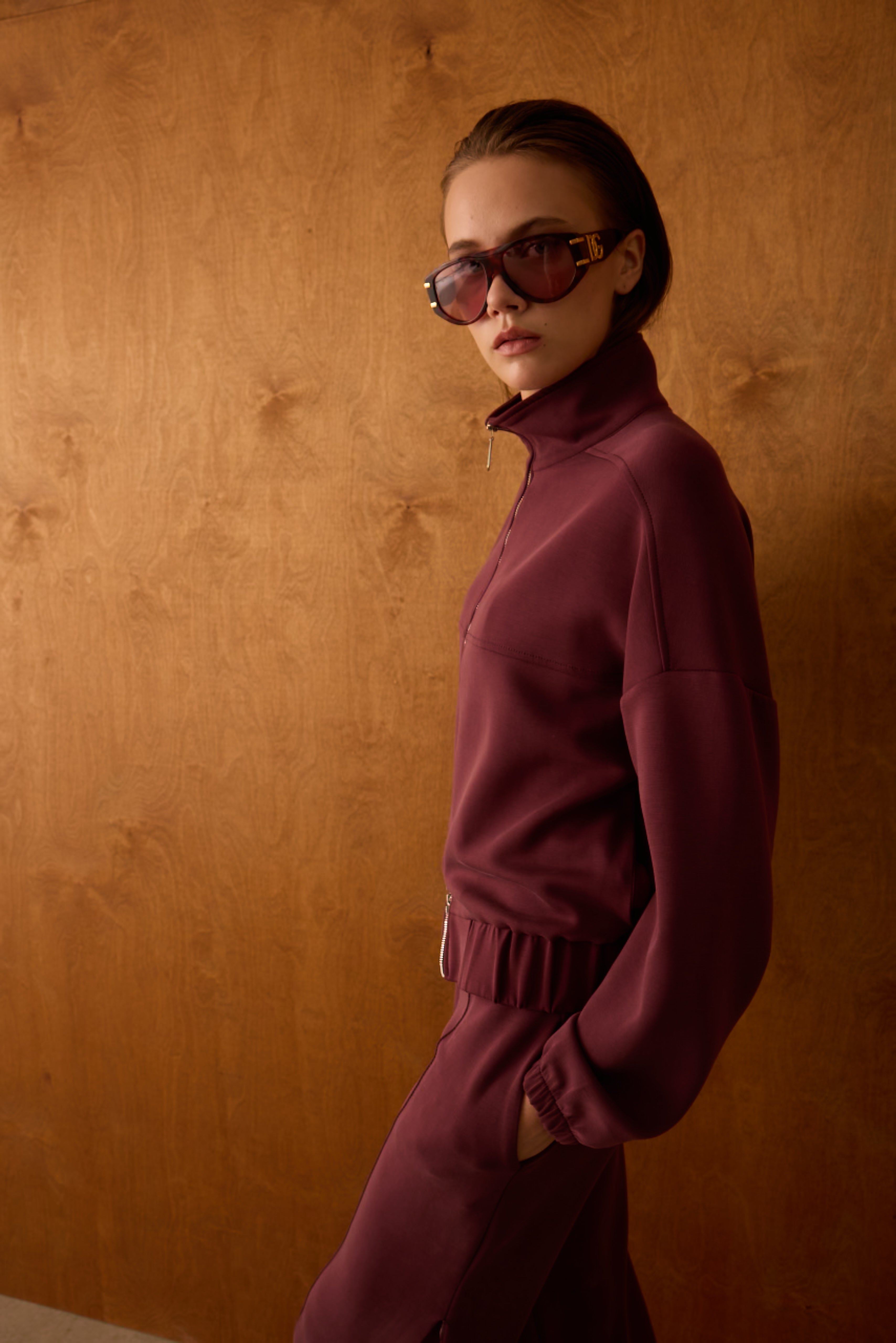 Diagonal-Fermuarlı Bordo Sweatshirt-Sweatshirts & Hoodies-3-Milagron.com