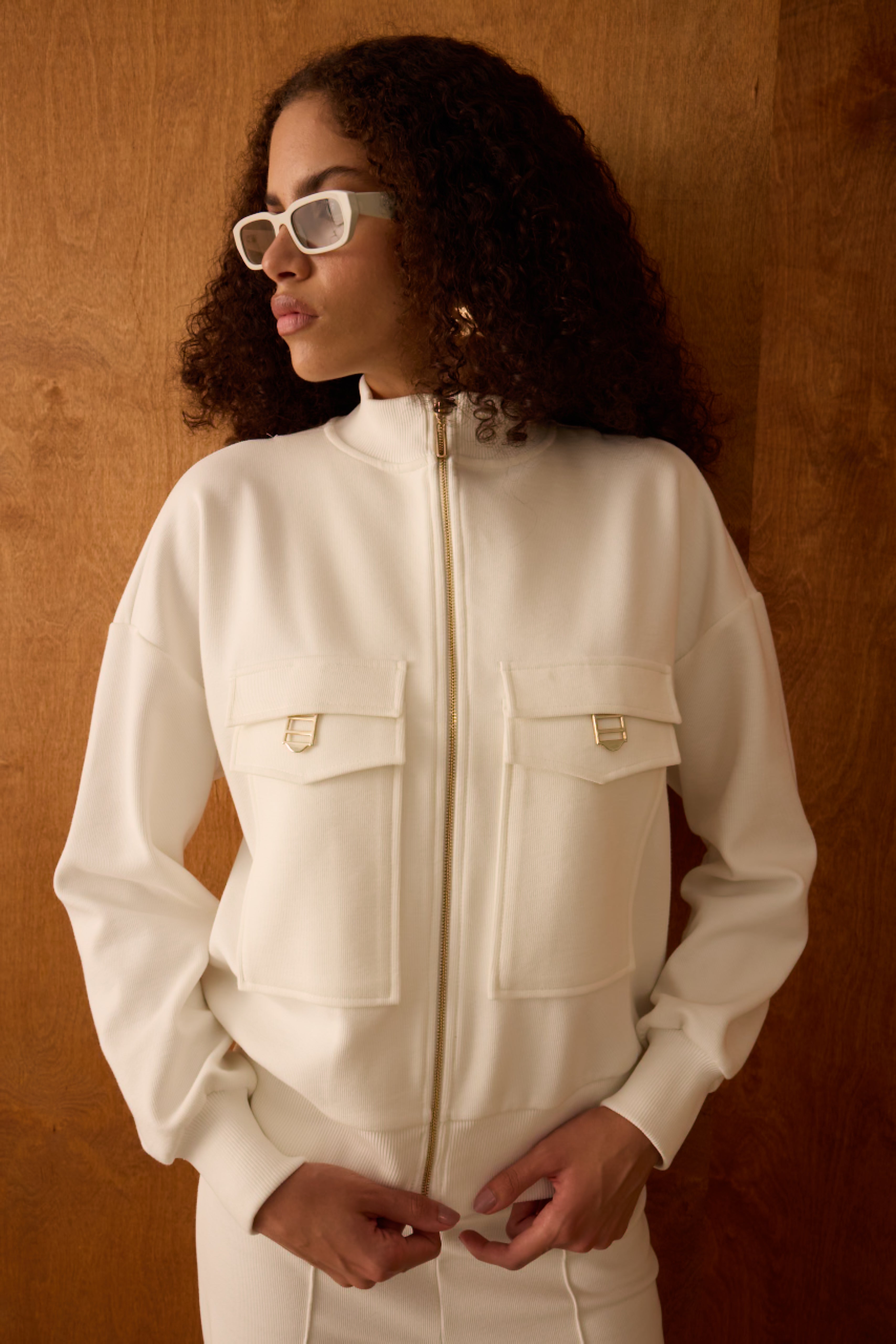 Diagonal-Fermuarlı Ekru Ceket-Ceket-1-Milagron.com