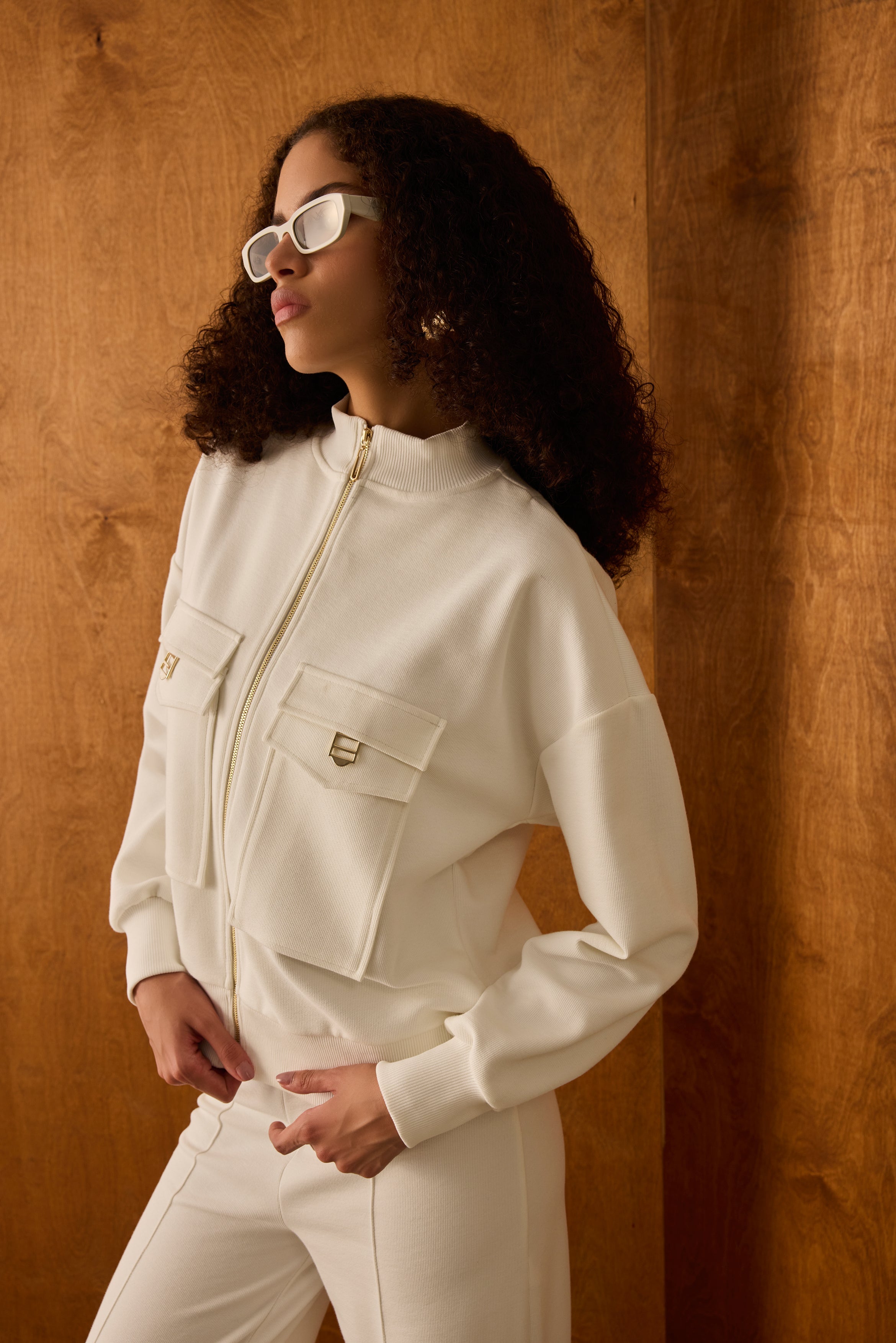 Diagonal-Fermuarlı Ekru Ceket-Ceket-3-Milagron.com