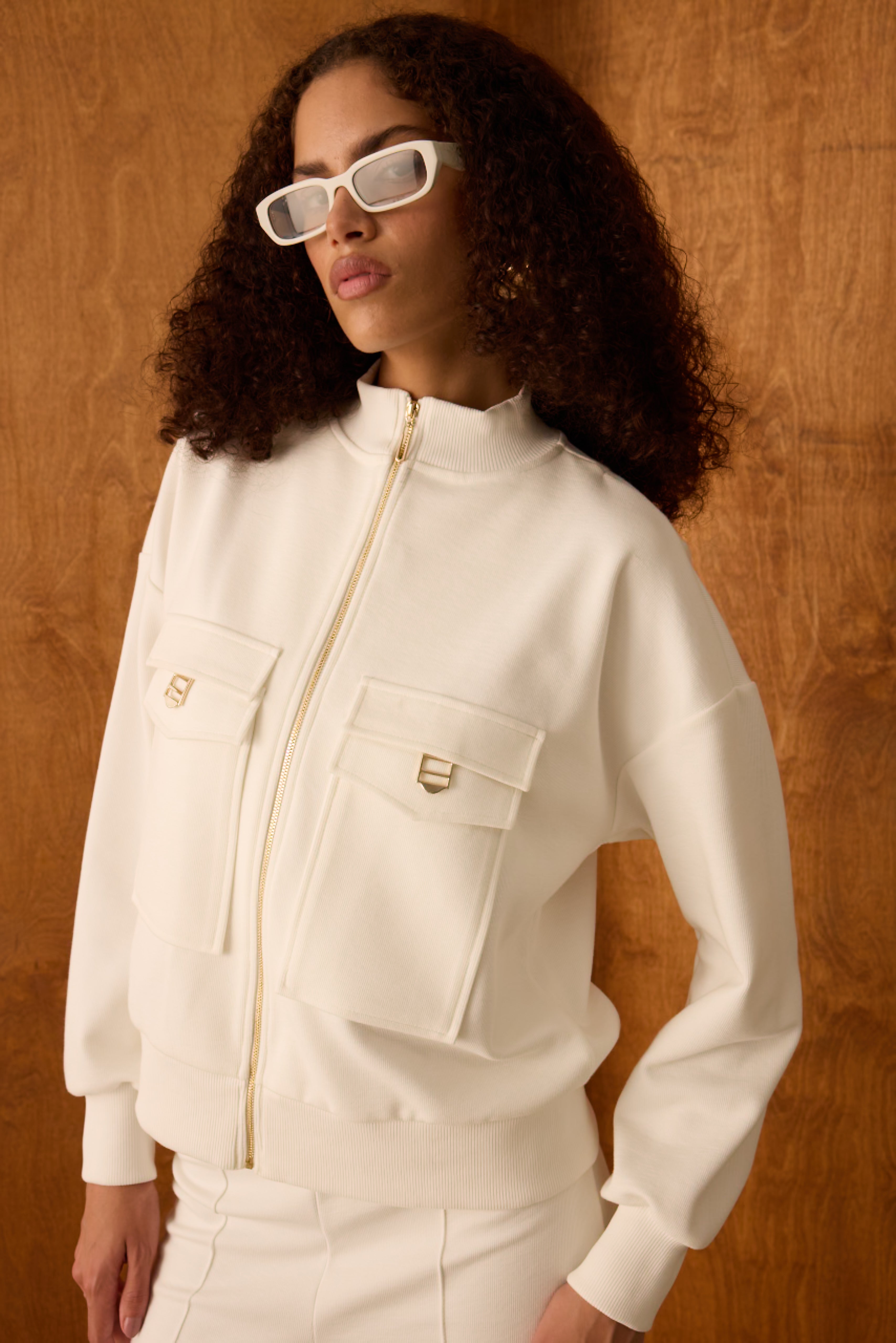 Diagonal-Fermuarlı Ekru Ceket-Ceket-5-Milagron.com