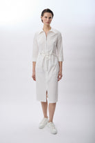 Diagonal-Fermuarlı Gömlek Yaka Elbise (Ekru)-ELBİSE-1-Milagron.com