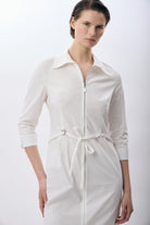 Diagonal-Fermuarlı Gömlek Yaka Elbise (Ekru)-ELBİSE-2-Milagron.com