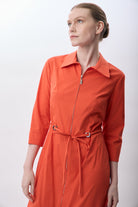 Diagonal-Fermuarlı Gömlek Yaka Elbise (Mercan)-ELBİSE-2-Milagron.com