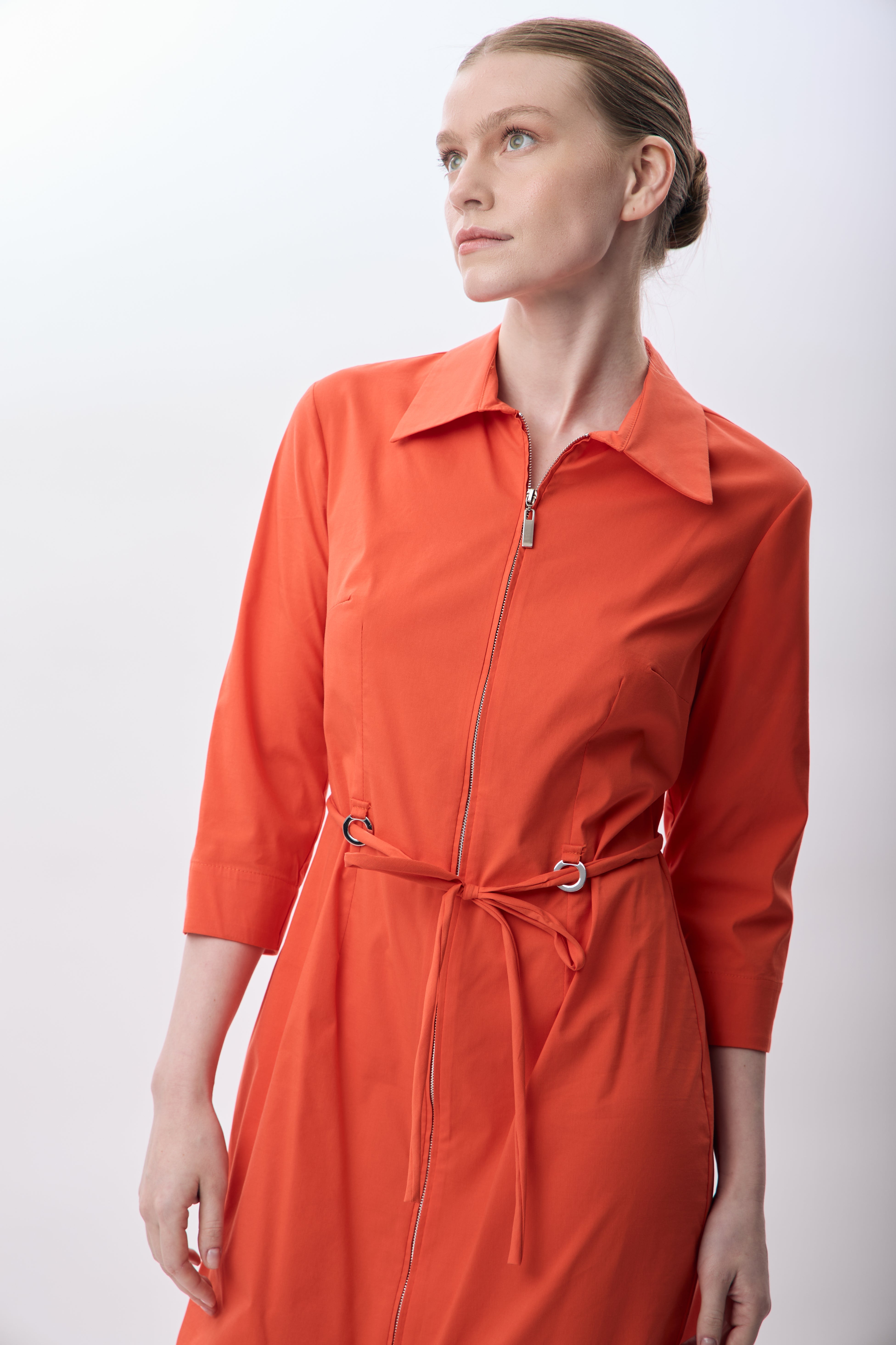 Diagonal-Fermuarlı Gömlek Yaka Elbise (Mercan)-ELBİSE-2-Milagron.com