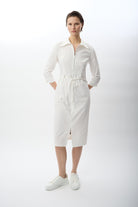 Diagonal-Fermuarlı Gömlek Yaka Elbise (Ekru)-ELBİSE-3-Milagron.com