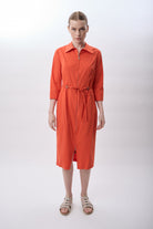 Diagonal-Fermuarlı Gömlek Yaka Elbise (Mercan)-ELBİSE-3-Milagron.com