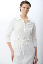 Diagonal-Fermuarlı Gömlek Yaka Elbise (Ekru)-ELBİSE-4-Milagron.com