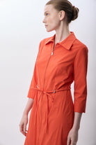Diagonal-Fermuarlı Gömlek Yaka Elbise (Mercan)-ELBİSE-4-Milagron.com