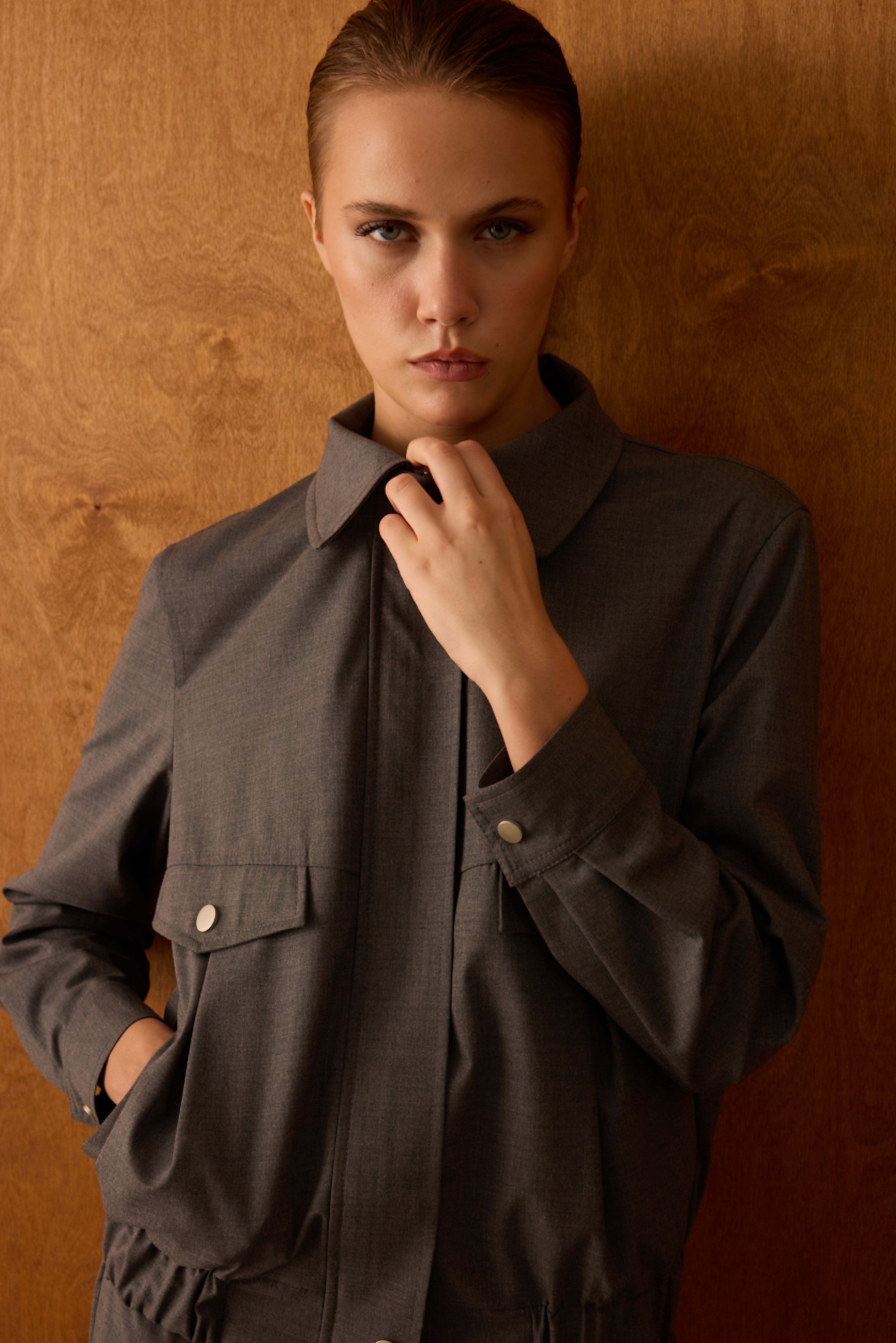 Diagonal-Fermuarlı Gri Ceket-Ceket-3-Milagron.com