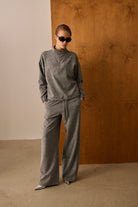 Diagonal-Fermuarlı Gri Sweatshirt-Sweatshirts & Hoodies-5-Milagron.com