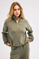 Diagonal-Fermuarlı Haki Sweatshirt-Sweatshirts & Hoodies-1-Milagron.com