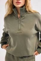 Diagonal-Fermuarlı Haki Sweatshirt-Sweatshirts & Hoodies-4-Milagron.com