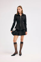 Diagonal-Fermuarlı Siyah Etek-Etek-1-Milagron.com