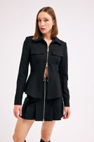 Diagonal-Fermuarlı Siyah Etek-Etek-4-Milagron.com