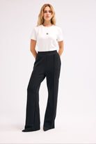 Diagonal-Fermuarlı Paçalı Pantolon (Siyah)-PANTOLON-1-Milagron.com