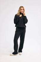 Diagonal-Fermuarlı Siyah Sweatshirt-SWEATSHIRT-1-Milagron.com