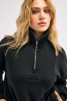 Diagonal-Fermuarlı Siyah Sweatshirt-SWEATSHIRT-2-Milagron.com