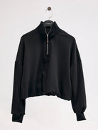 Diagonal-Fermuarlı Siyah Sweatshirt-SWEATSHIRT-4-Milagron.com