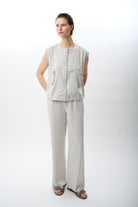 Diagonal-Geniş Paça Rahat Pantolon (Gri)-PANTOLON-1-Milagron.com