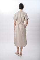 Diagonal-Gömlek Yaka Cepli Elbise (Bej)-ELBİSE-10-Milagron.com