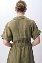 Diagonal-Gömlek Yaka Cepli Elbise (Haki)-ELBİSE-5-Milagron.com