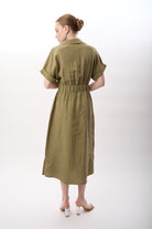 Diagonal-Gömlek Yaka Cepli Elbise (Haki)-ELBİSE-8-Milagron.com