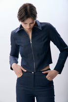 Diagonal-Gömlek Yaka Fermuarlı Denim Ceket-Ceket-1-Milagron.com