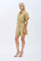 Diagonal-Gömlek Yaka Keten Tulum (Bej)-ELBİSE-10-Milagron.com