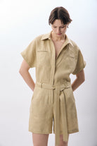 Diagonal-Gömlek Yaka Keten Tulum (Bej)-ELBİSE-12-Milagron.com