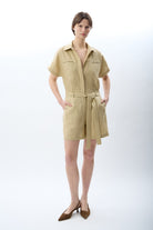 Diagonal-Gömlek Yaka Keten Tulum (Bej)-ELBİSE-14-Milagron.com