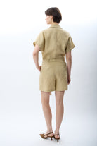 Diagonal-Gömlek Yaka Keten Tulum (Bej)-ELBİSE-16-Milagron.com