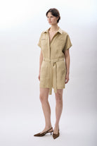 Diagonal-Gömlek Yaka Keten Tulum (Bej)-ELBİSE-18-Milagron.com