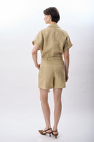 Diagonal-Gömlek Yaka Keten Tulum (Bej)-ELBİSE-19-Milagron.com