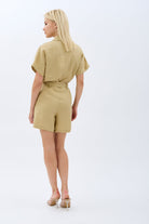 Diagonal-Gömlek Yaka Keten Tulum (Bej)-ELBİSE-3-Milagron.com