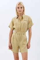 Diagonal-Gömlek Yaka Keten Tulum (Bej)-ELBİSE-4-Milagron.com