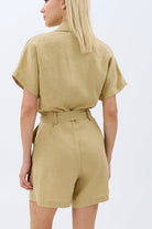 Diagonal-Gömlek Yaka Keten Tulum (Bej)-ELBİSE-5-Milagron.com