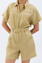 Diagonal-Gömlek Yaka Keten Tulum (Bej)-ELBİSE-7-Milagron.com