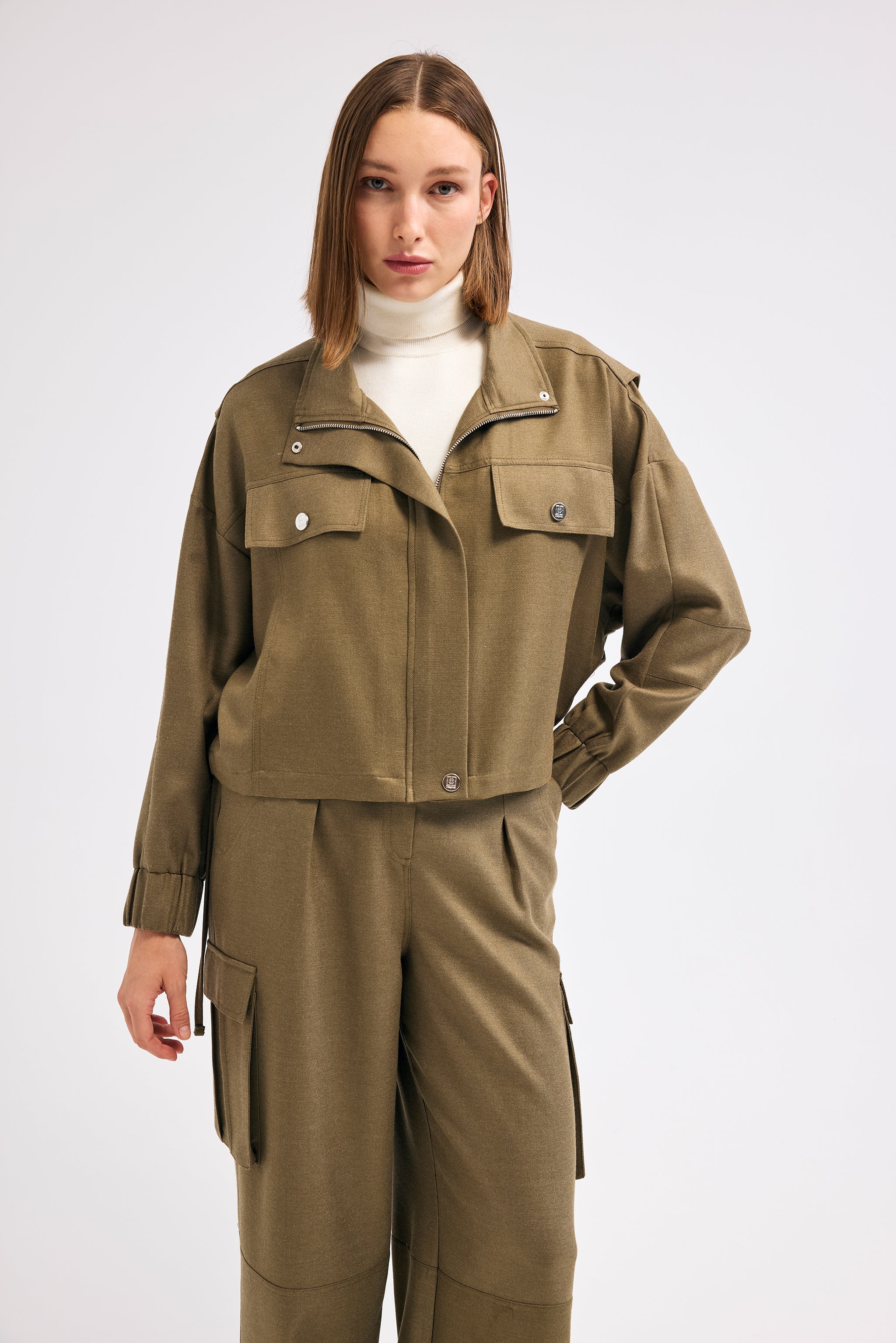 Diagonal-Yandan Cepli Kargo Pantolon (Haki)-PANTOLON-6-Milagron.com