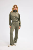 Diagonal-Haki Örme Pantolon-Pantolon-1-Milagron.com