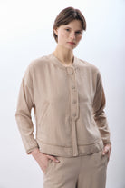 Diagonal-Hakim Yaka Düğmeli Kısa Ceket (Bej)-CEKET-1-Milagron.com