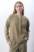 Diagonal-Hakim Yaka Düğmeli Kısa Ceket (Haki)-CEKET-1-Milagron.com