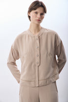 Diagonal-Hakim Yaka Düğmeli Kısa Ceket (Bej)-CEKET-4-Milagron.com