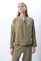 Diagonal-Hakim Yaka Düğmeli Kısa Ceket (Haki)-CEKET-6-Milagron.com