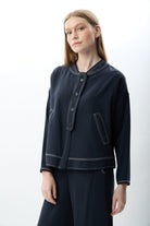 Diagonal-Hakim Yaka Düğmeli Kısa Ceket (Lacivert)-CEKET-6-Milagron.com