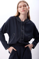 Diagonal-Hakim Yaka Düğmeli Kısa Ceket (Lacivert)-CEKET-7-Milagron.com