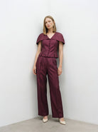 Halter Yaka Düğme Detaylı Bluz Bordo
