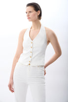 Diagonal-Halter Yaka Düğmeli Yelek-Yelek-1-Milagron.com