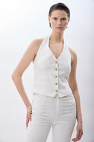 Diagonal-Halter Yaka Düğmeli Yelek-Yelek-3-Milagron.com