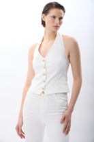 Diagonal-Halter Yaka Düğmeli Yelek-Yelek-5-Milagron.com